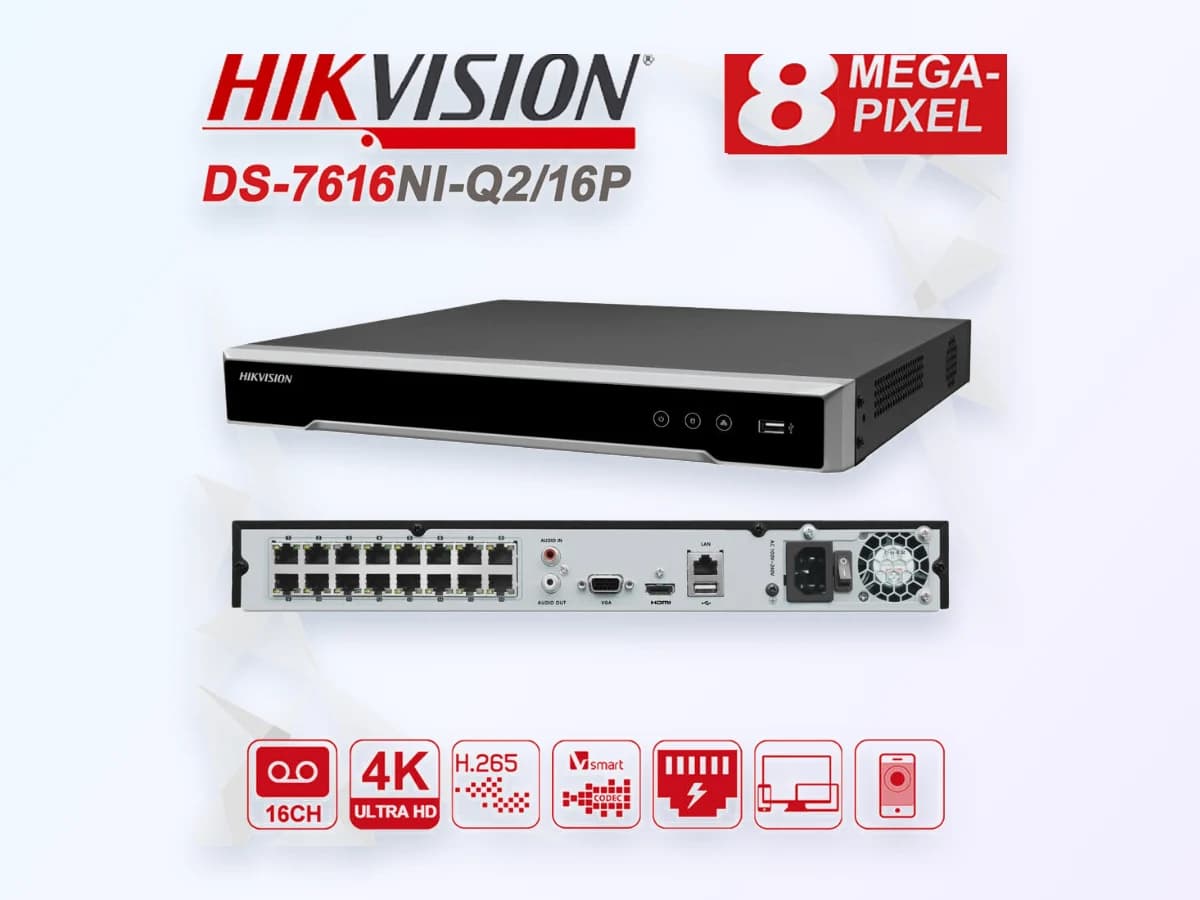 HIKVISION NVR CCTV DS-7616NI-Q2/16P ( 16CH ) Channel PoE 4K 8MP